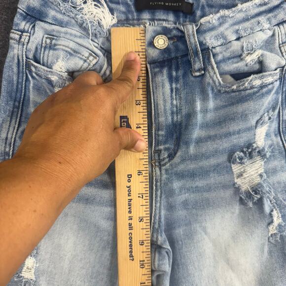 Flying Monkey Jeans Women Blue Distressed High Rise‎ Straight Raw Hem 24 STAIN* - Picture 10 of 11